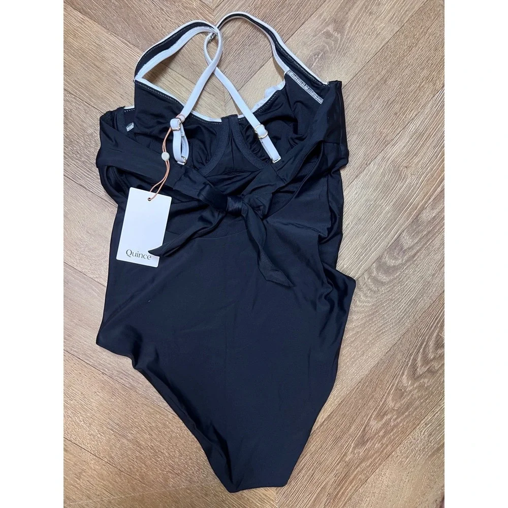 Quince‎ Italian Underwire One Piece Swimsuit Black & White Size Medium NWT